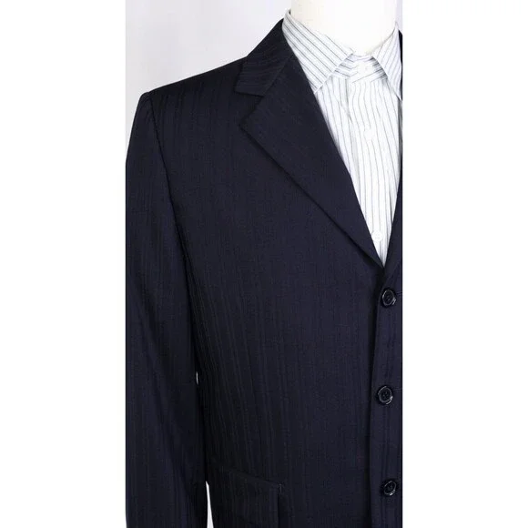 Mantoni Super 140s Mens 40s Wool Blue Striped Blazer Jacket 3 button EUC - Picture 6 of 13